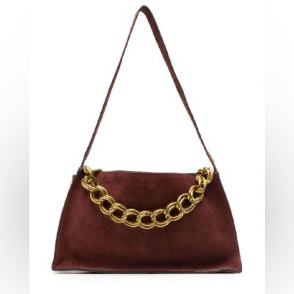 Manu Atelier suede chain-link detail shoulder bag in burgundy